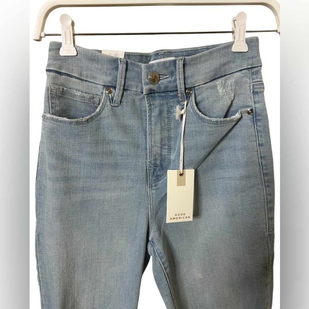 NWT Good American Good Waist Crop Distressed Denim Jeans - Picture 8 of 10